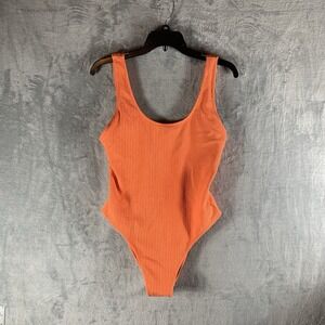 Cotton On Body Women's Swimsuit‎ L One Piece Scoop Back Cheeky Orange Ribbed NWT